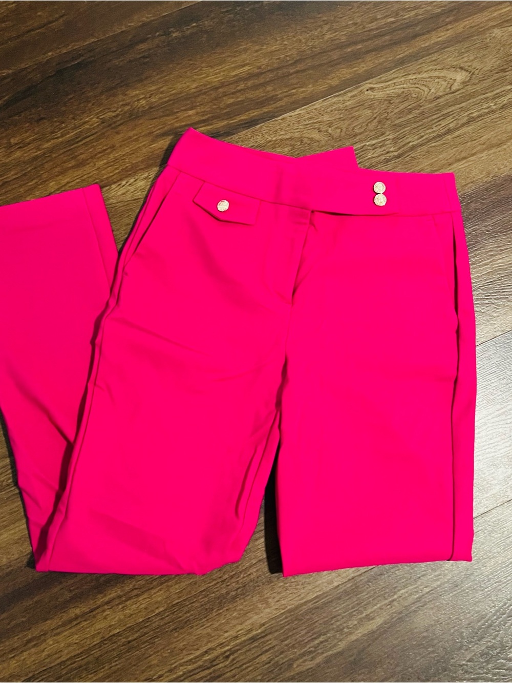 Rachel Zoe Fuchsia Straight-Leg Trousers with Gold Buttons